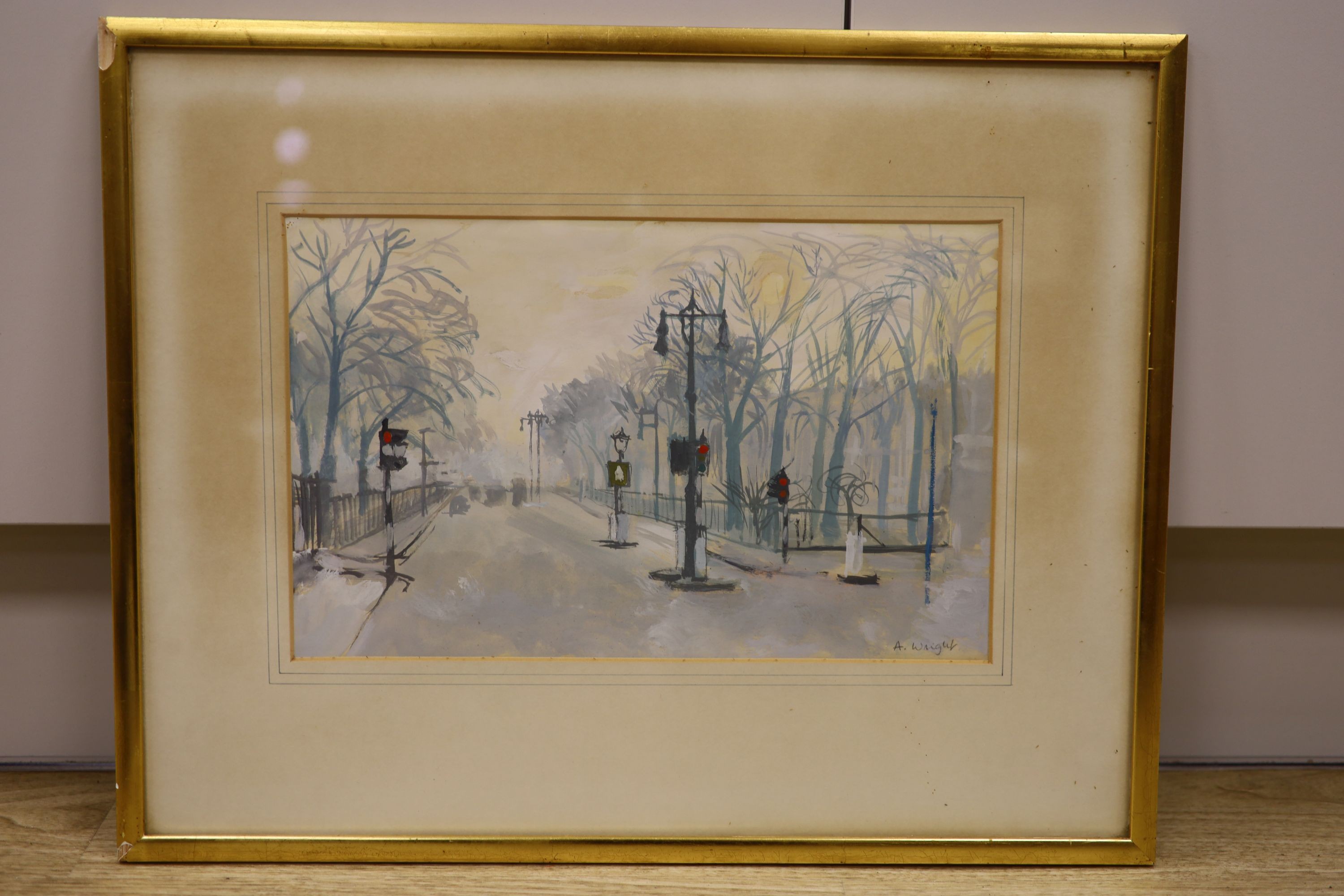 A.Wright, watercolour and gouache, Eaton Square, Belgravia, signed, 21 x 34cm.